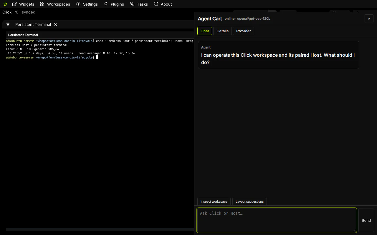Persistent terminal beside the native Agent Cart